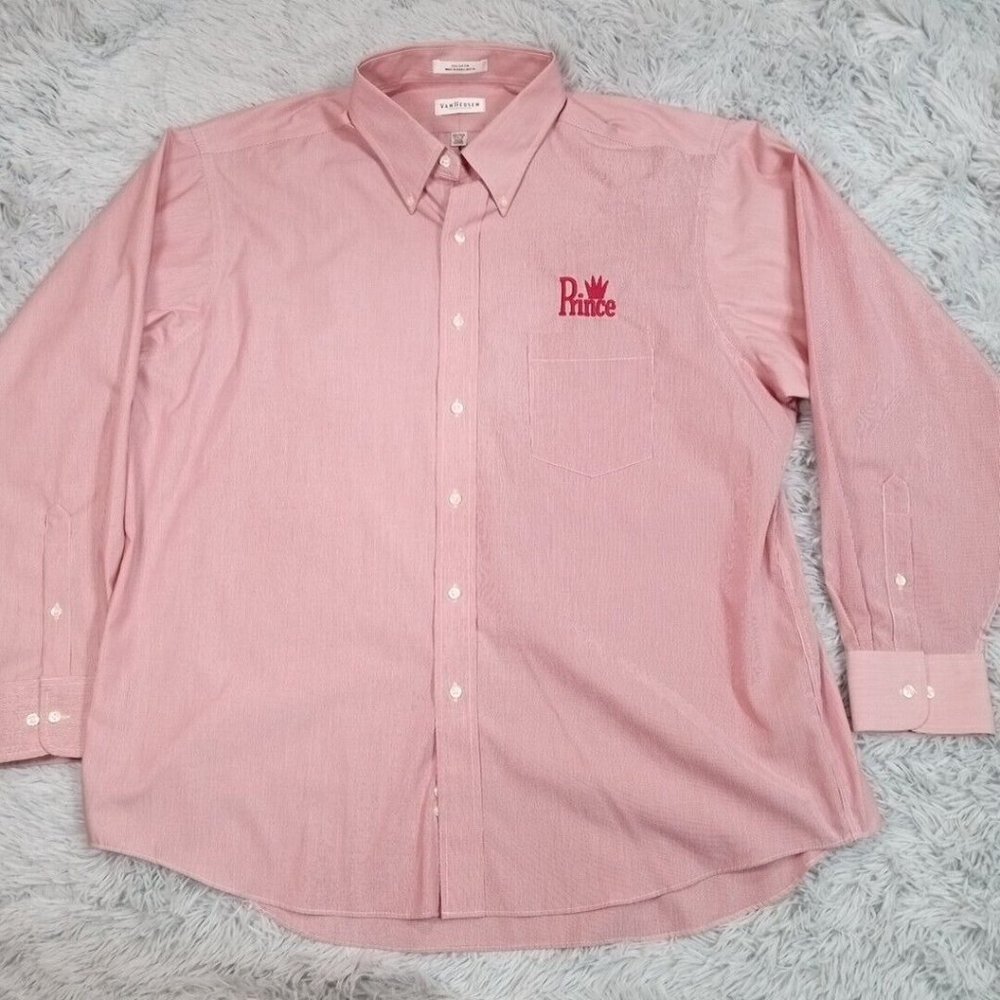 Van Heusen Mens Shirt Button Down Pink XL Prince Crown Non Iron 17.5‎ 18